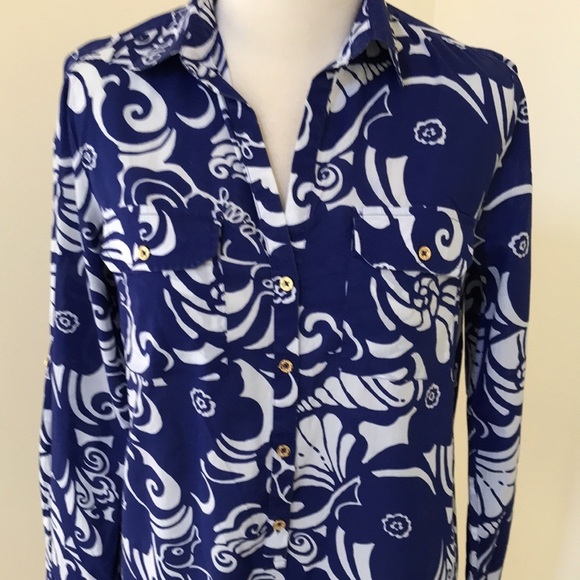 LILLY PULITZER size XS blue combo tunic top - Picture 2 of 9
